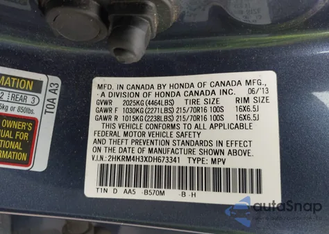 2013 Honda Cr-V Lx from USA, damaged, VIN 2HKRM4H3XDH673341